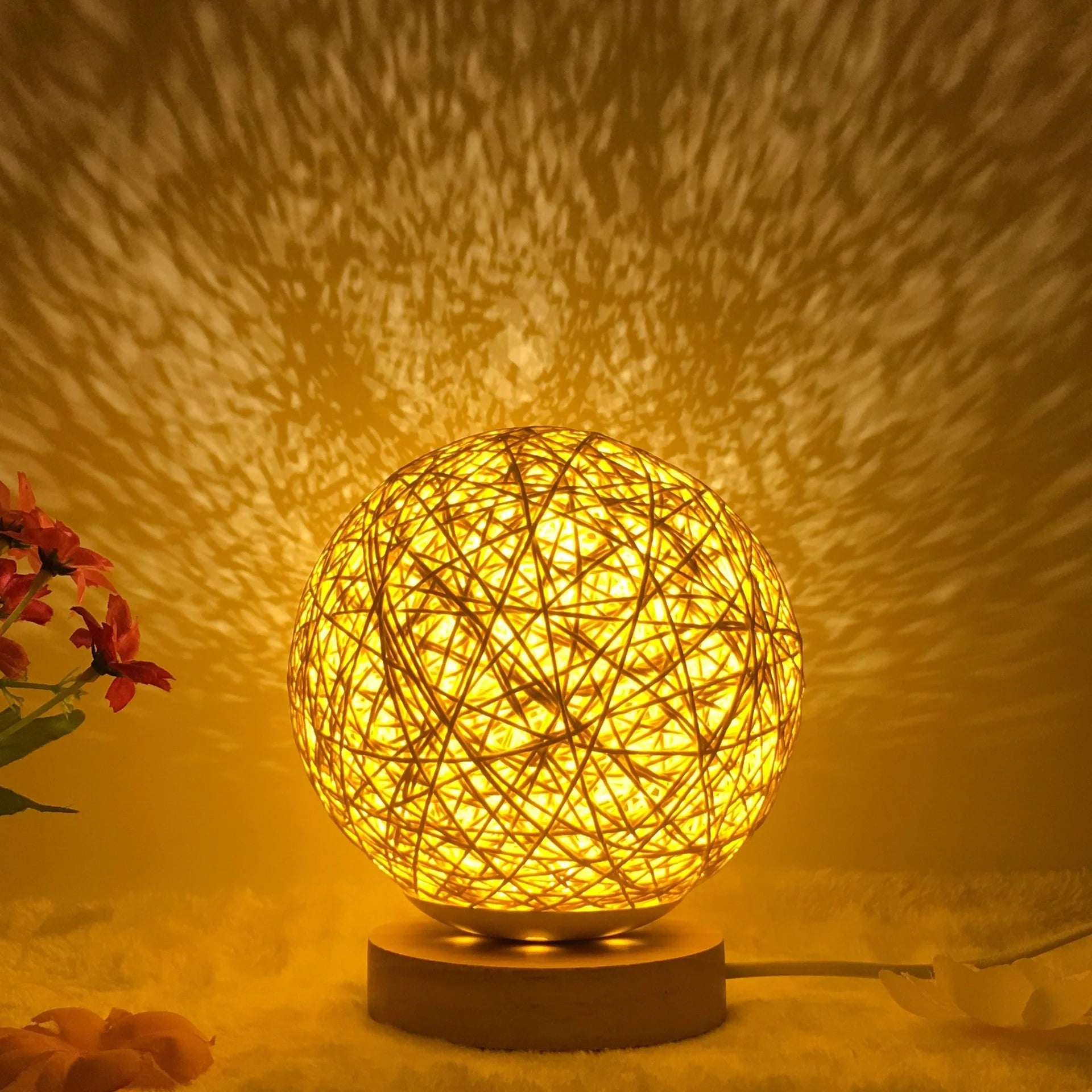 LED rattan table lamp with USB power and remote control in various colors