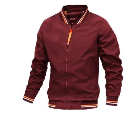 Men's striped zip-up jacket with pockets, available in multiple color options and sizes