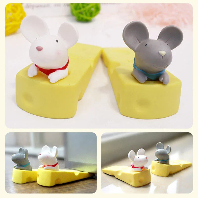 Cartoon animal door stopper in the shape of a cute mouse or squirrel, designed to keep doors open and prevent accidents
