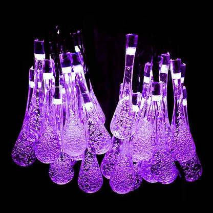 Water Drop Fairy LED solar garden lights with crystal-shaped beads on 4.8m string