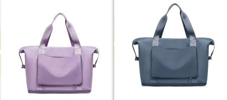 Roomy and foldable gym bag for women with waterproof Oxford fabric, multiple pockets, and wet/dry separation compartment