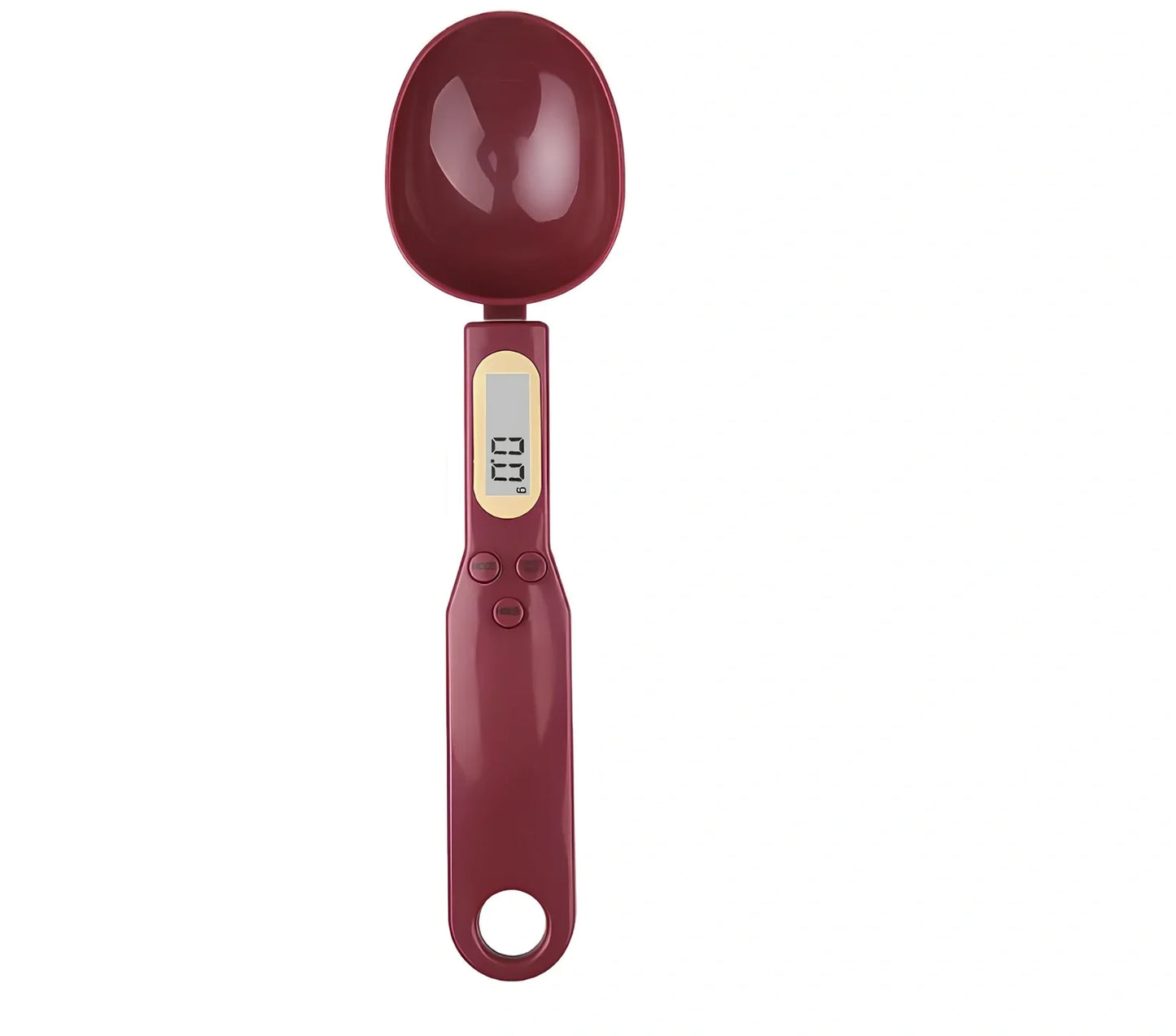 Digital kitchen spoon scale showing measurement display and USB charging port