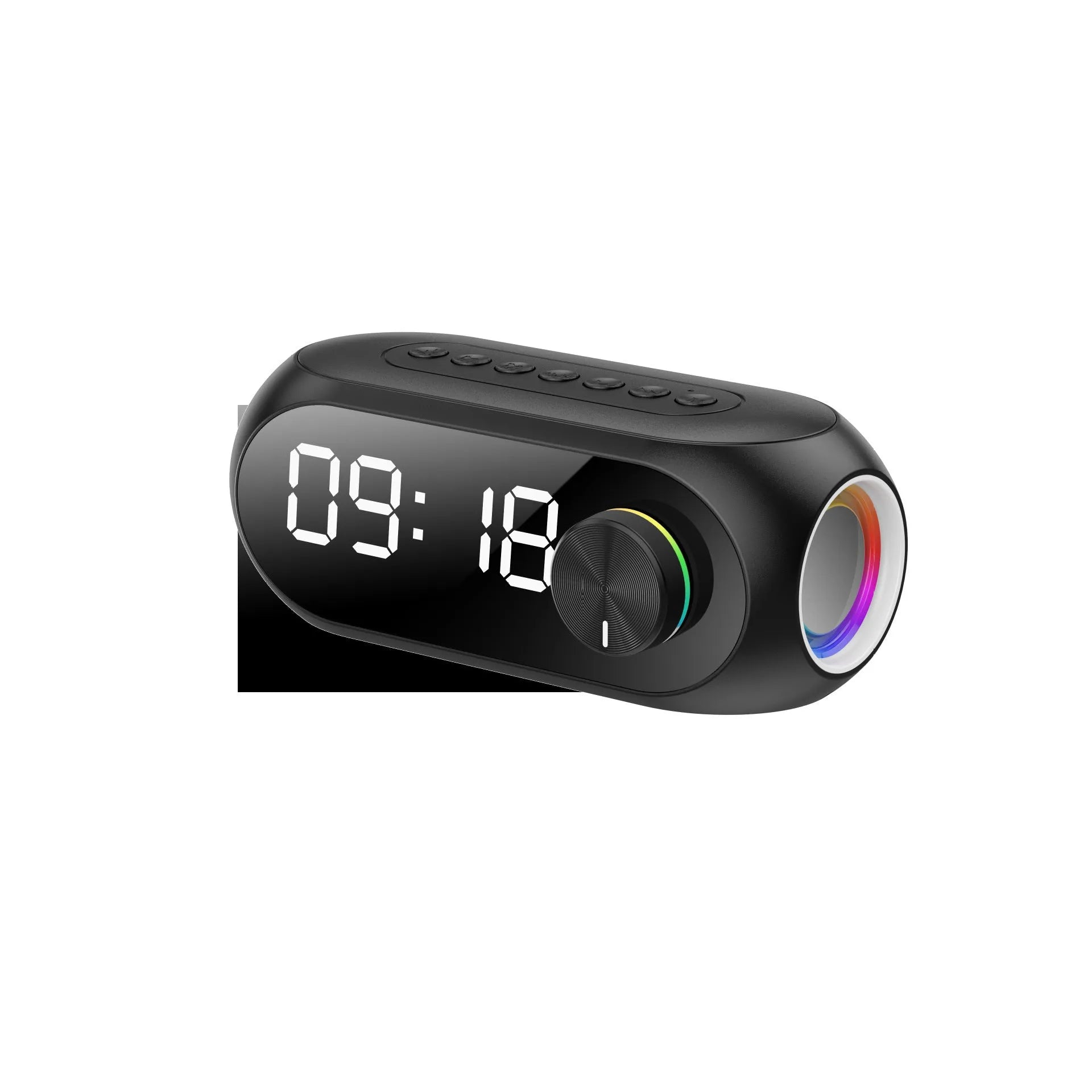 Extra Bass Portable Mini Clock Household speaker in S8 Black, showing compact size and USB port