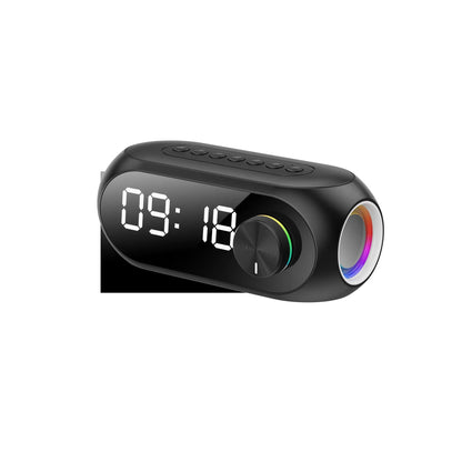 Extra Bass Portable Mini Clock Household speaker in S8 Black, showing compact size and USB port