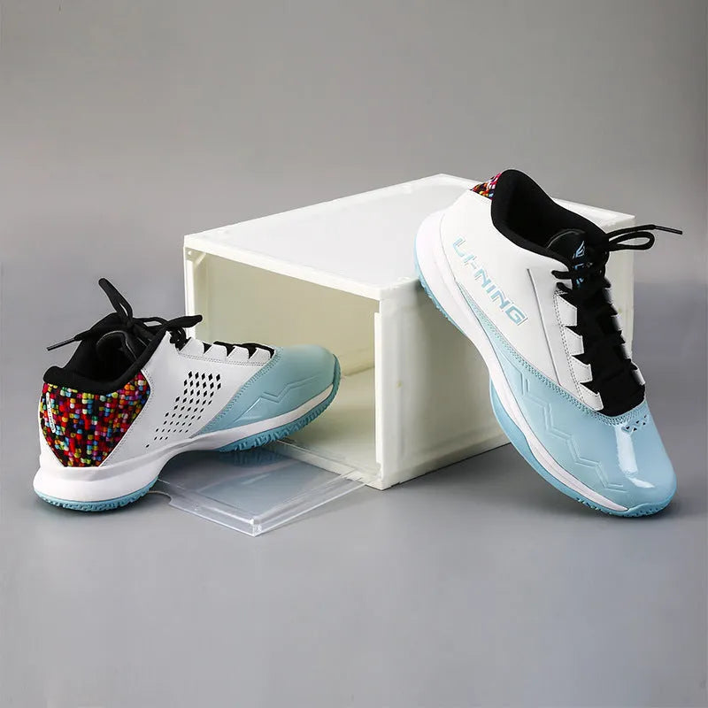 Foldable PP sneaker storage box with cover, internal size 32.5x23x17.5cm, black or transparent, stackable shoe organiser