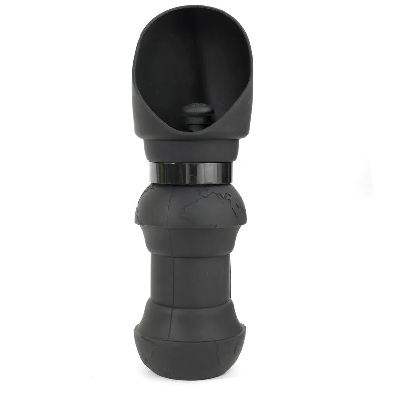 Silicone folding pet cup shown expanded as drinking bowl and collapsed to 4cm height