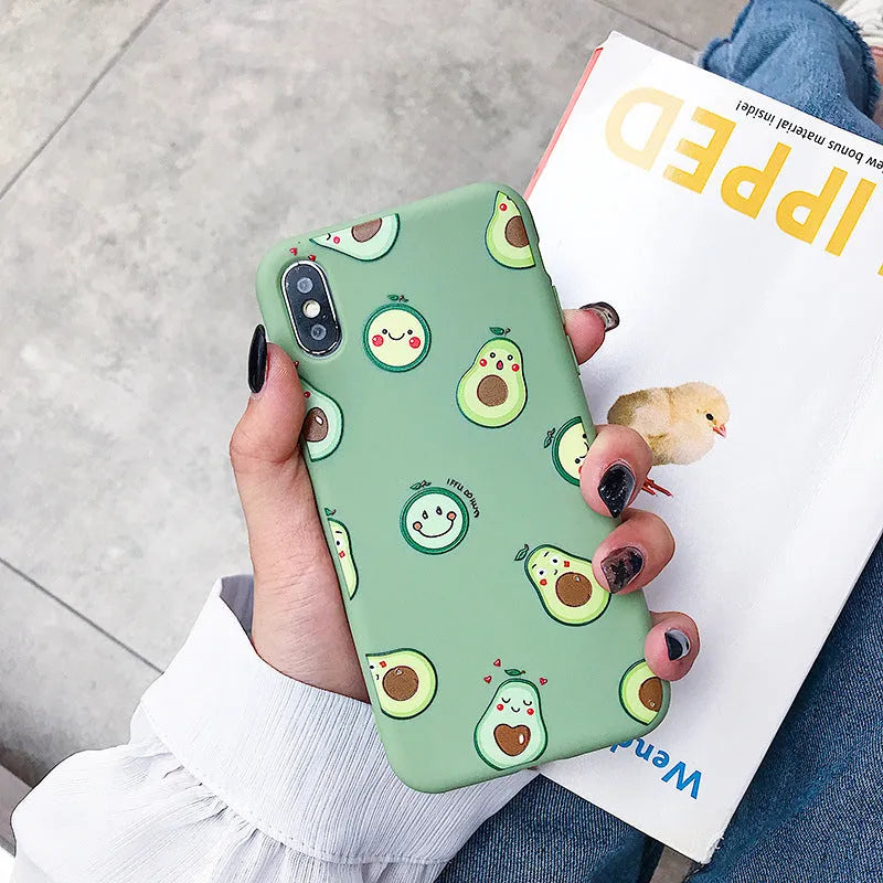 Avocado cartoon design TPU phone case for iPhone with precise cutouts
