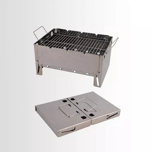 Portable charcoal grill with black steel construction for outdoor cooking