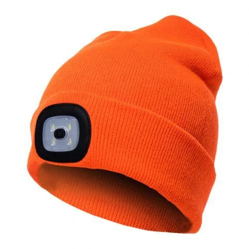 LED knit hat with glowing light for nighttime visibility and warmth
