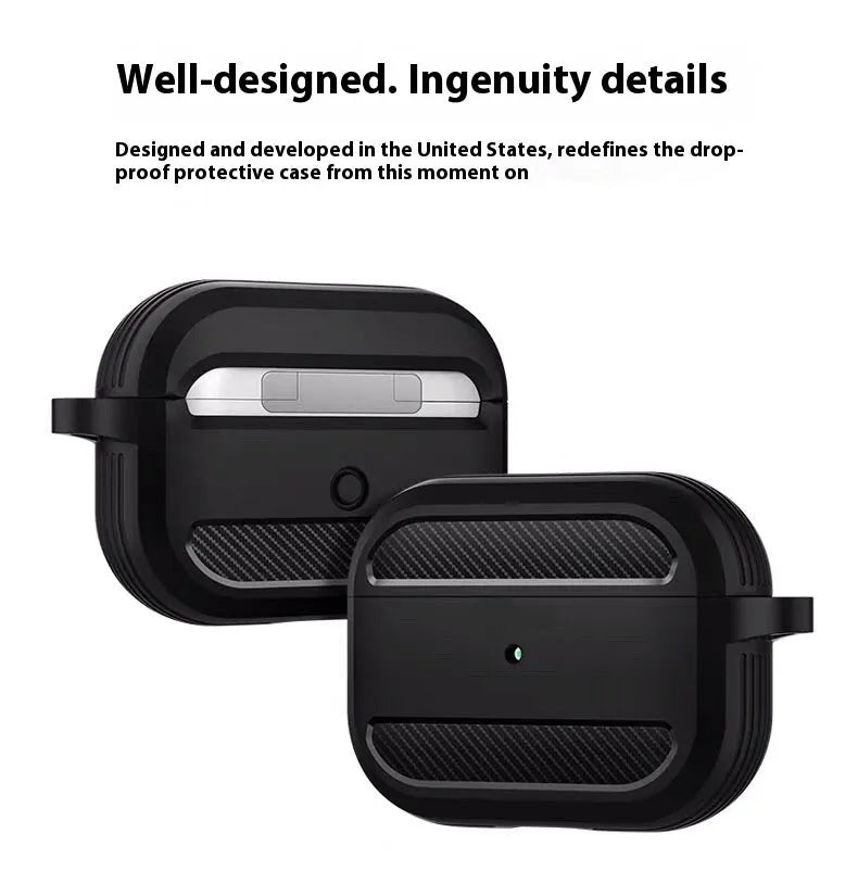 Carbon Fiber Patterned Earphone Case for AirPods 1 or 2, AirPods 3, AirPods Pro and AirPods Pro 2, TPU Clamshell Protective Cover in Black, Red, Blue, Grey, Pink or Apple Green