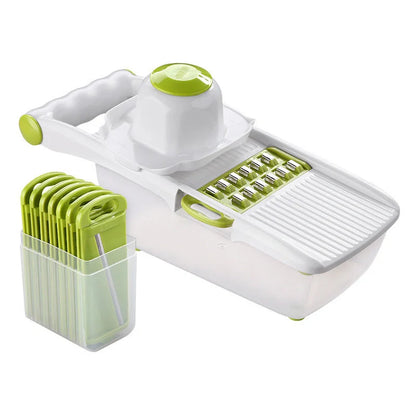 Multifunctional vegetable cutter with safety design and 30+ slicing options