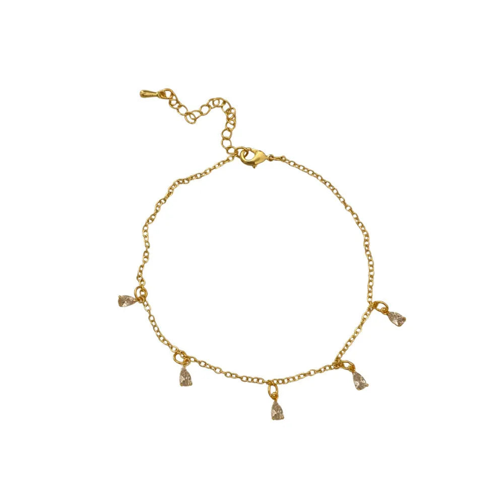 Women's zircon jewellery set showing geometric meteor shower design on necklace, earrings, and anklet