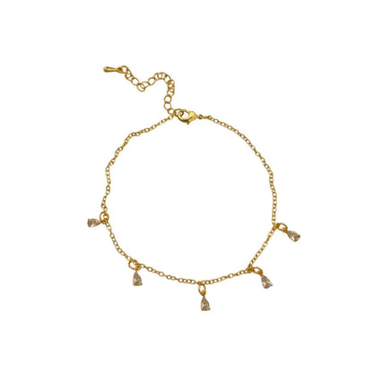 Women's zircon jewellery set showing geometric meteor shower design on necklace, earrings, and anklet