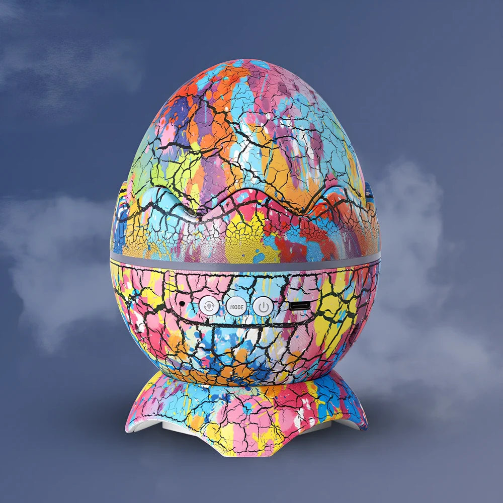 LED dinosaur egg projection lamp showing galaxy patterns with 12×14mm dimensions and multiple colour options