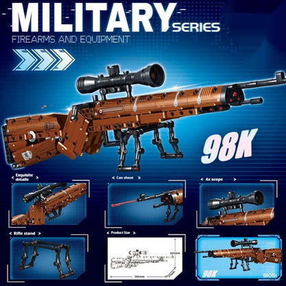 Building blocks sniper rifle assembly toy with bullet launch mechanism in gift box packaging