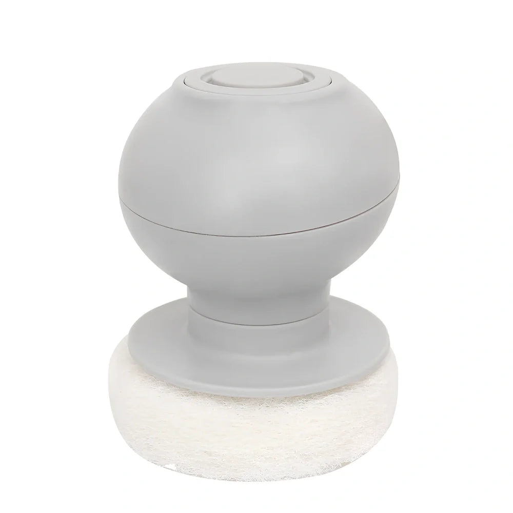 Refillable soap dispenser cleaning brush with silicone bristles and ergonomic handle for pots and pans