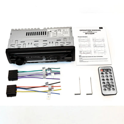 Car stereo MP3 player with Bluetooth, USB port, TF card slot, and digital display