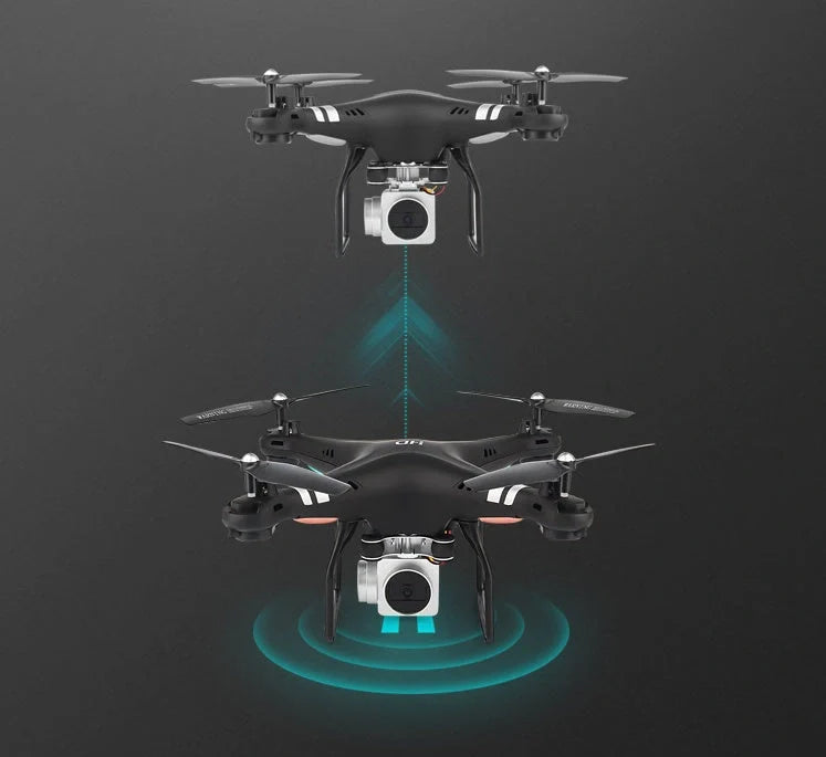 X52 UAV drone with protective frame in black colour, showing camera and bright night light