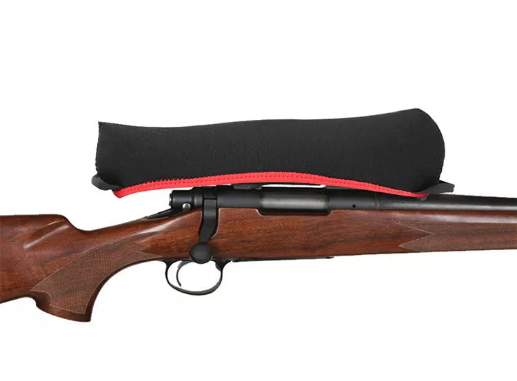 Reversible neoprene scope cover for tactical and outdoor use in black and camouflage print