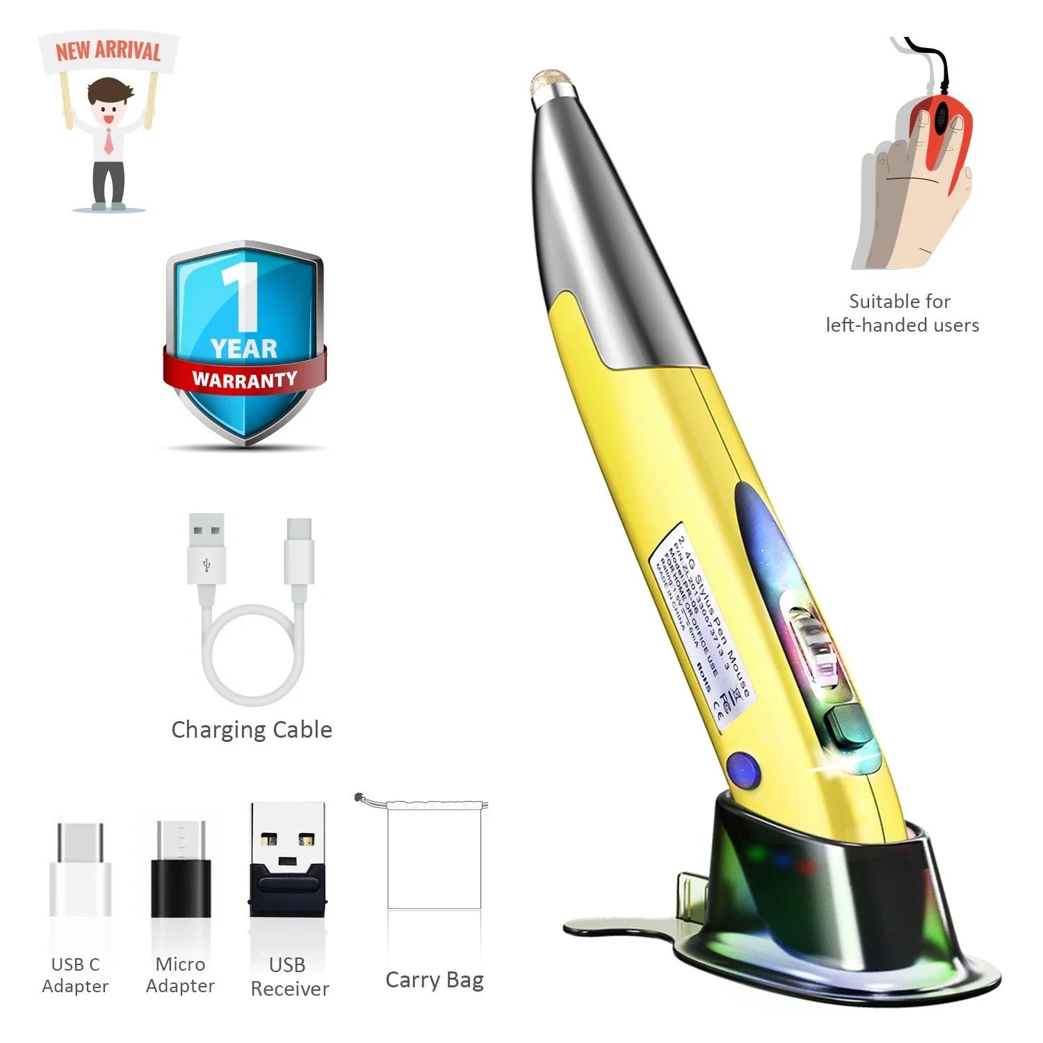 Versatile wireless pen mouse with ergonomic design, adjustable DPI, and plug-and-play connectivity for modern digital devices