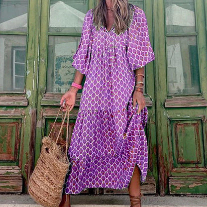 Elegant boho-chic summer dress with floral print in various color options