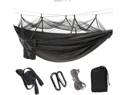 Lightweight and portable parachute hammock with mosquito net for outdoor relaxation
