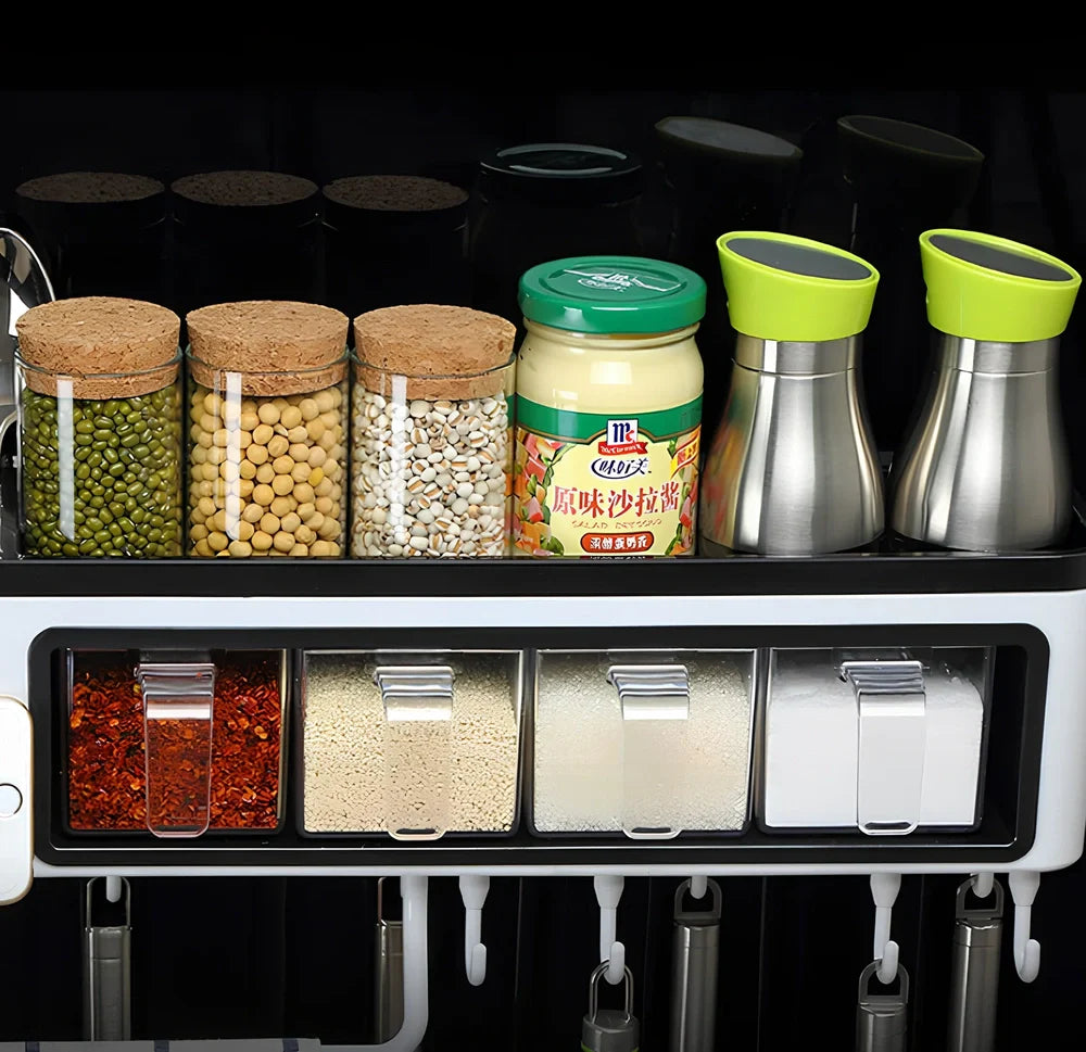 White wall-mounted plastic kitchen storage box for organising tools and utensils
