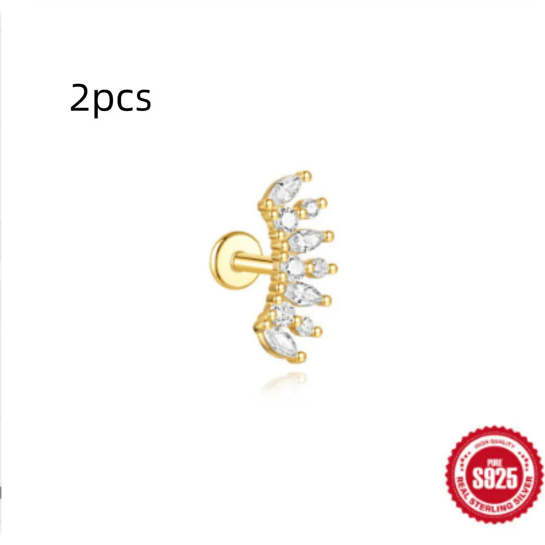 S925 sterling silver water drop shaped earrings with a flat spiral design in a gold electroplated finish.