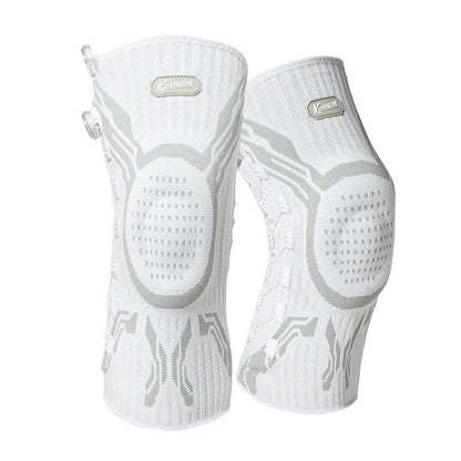 Grey-white sports knee pads showing single-sided left and right foot designs for basketball football running