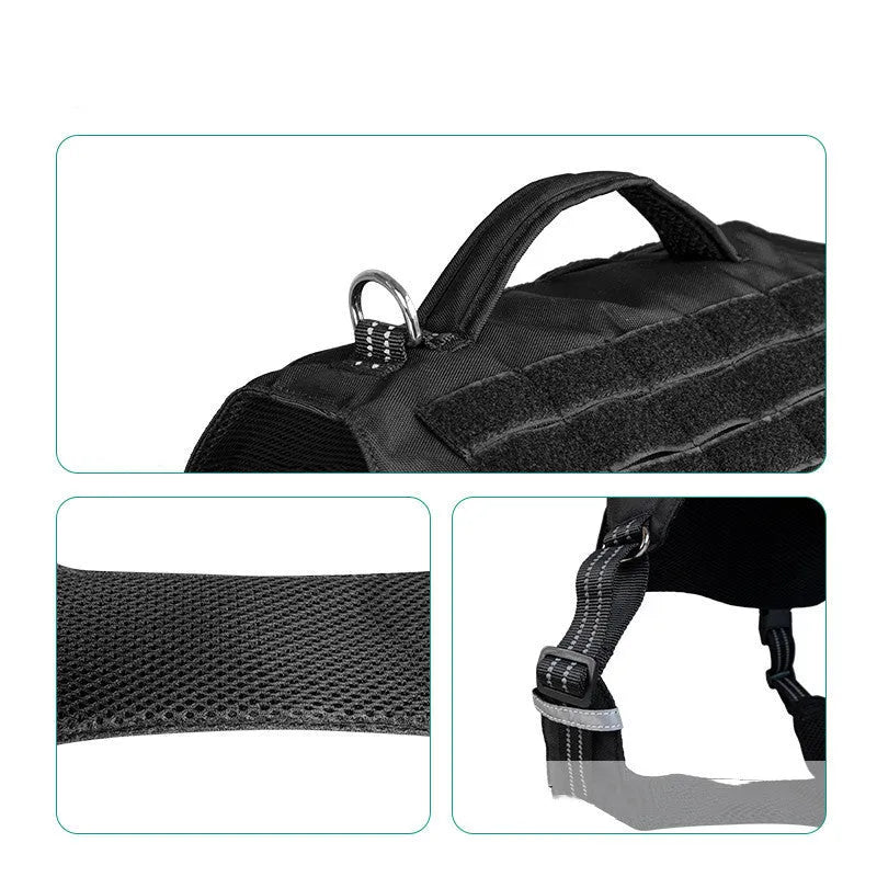 Waterproof nylon dog chest strap harness in black or army green, sizes L M XL, solid colour walking harness