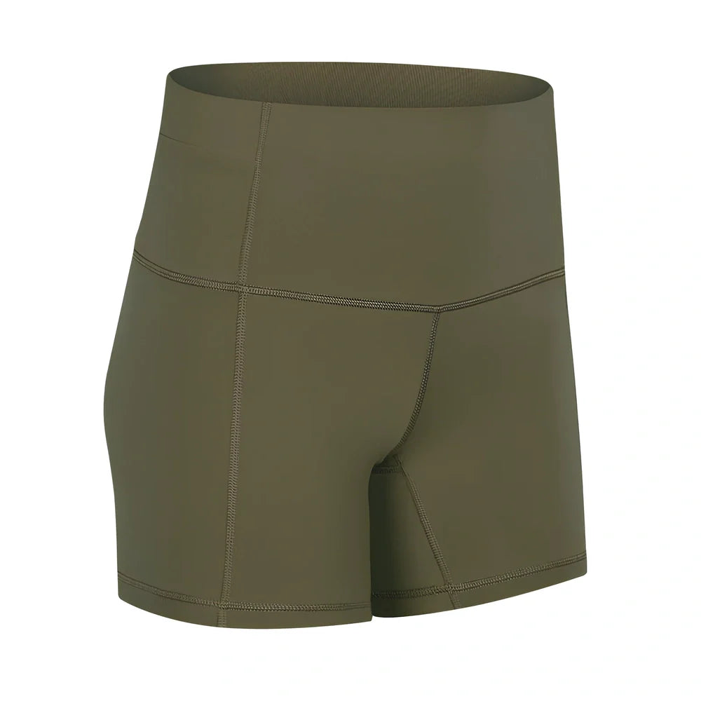 Women's high-waisted nylon fitness shorts with hip-lifting design in six colours for yoga and dance