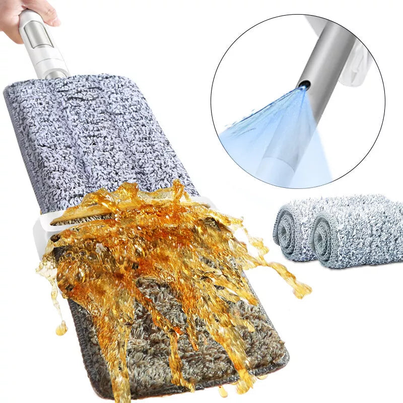 Spray Flat Mop with no hand wash feature and stainless steel bar for efficient cleaning