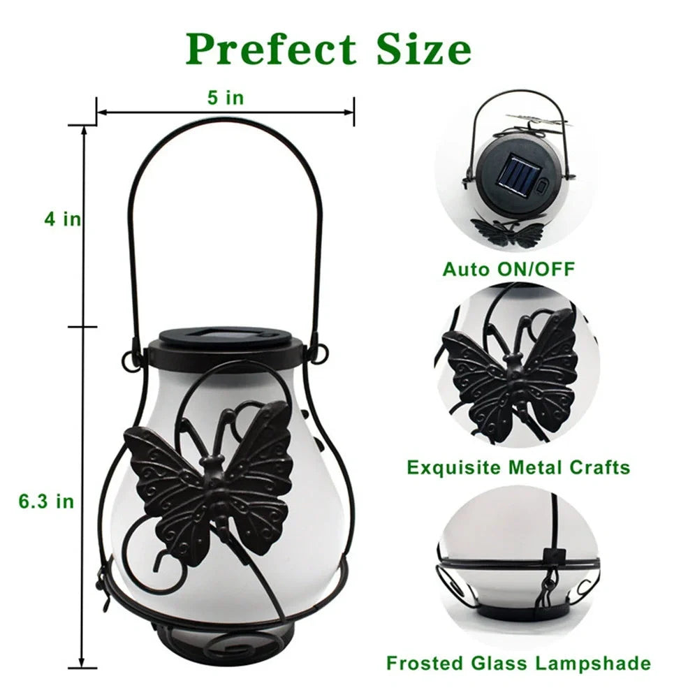 Solar-powered outdoor LED garden light with dynamic flame effect in European butterfly design