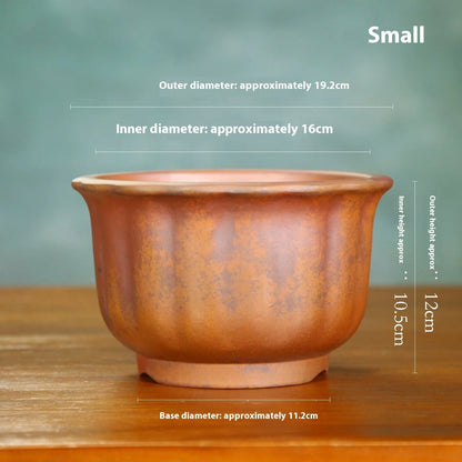 Indoor antique carved purple sand ceramic flowerpot for bonsai plants in classical style