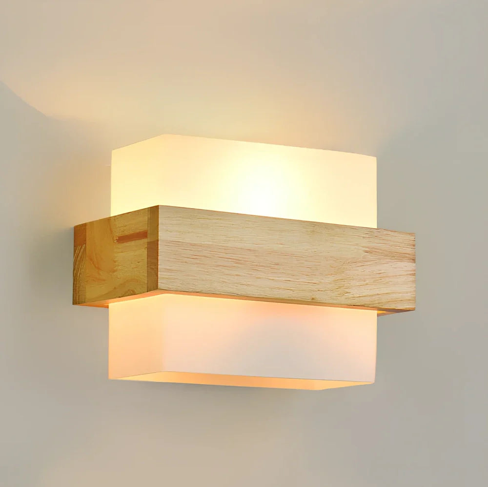 Solid wood table lamp with glass shade and wrought iron elements, 16cm height