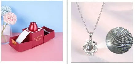 Valentine's Day metal rose jewelry gift box necklace with adjustable crystal design