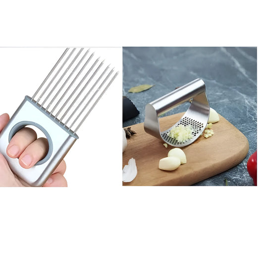 Stainless steel kitchen bundle with onion fork for vegetables potatoes fish and garlic pressing