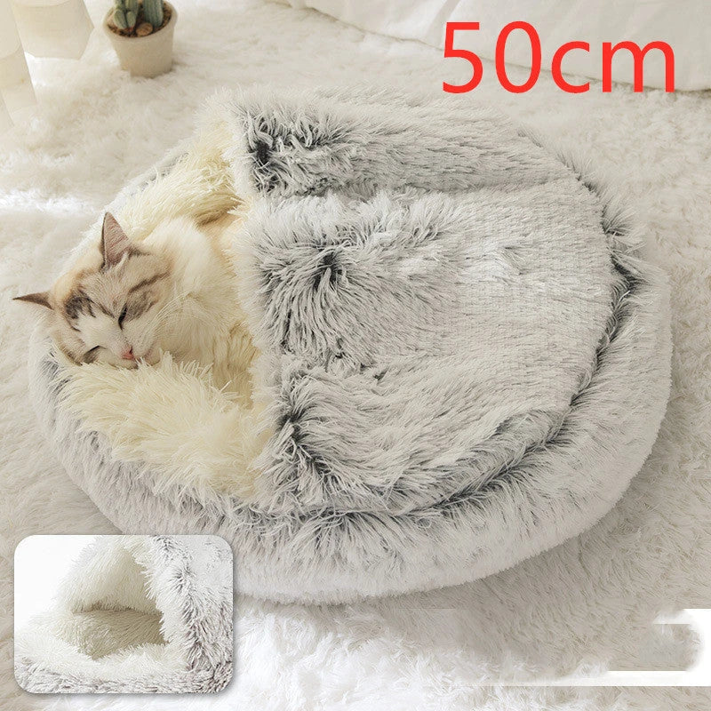 Cozy pet bed with plush and warm fabric for cats and dogs