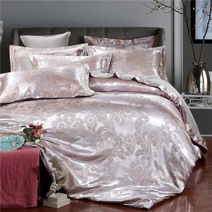 Four-piece jacquard bedding set in polyester fiber with vibrant colors