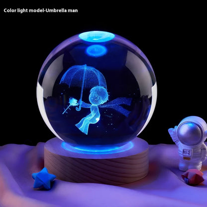Moon small night lamp with crystal ball and USB base in celestial design theme