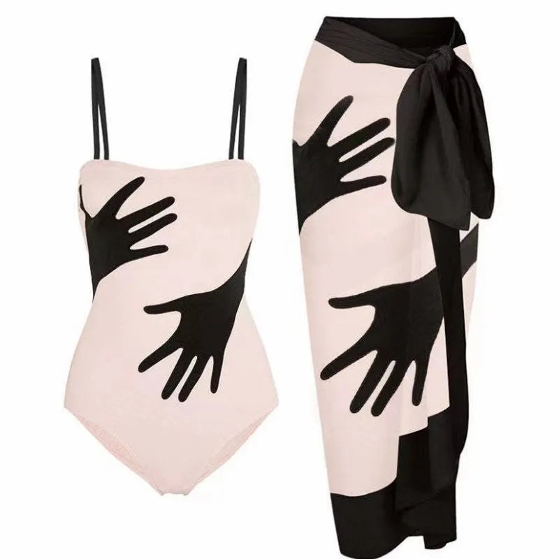 Women's one-piece bikini swimsuit with gauze skirt in polyester for beach swimming
