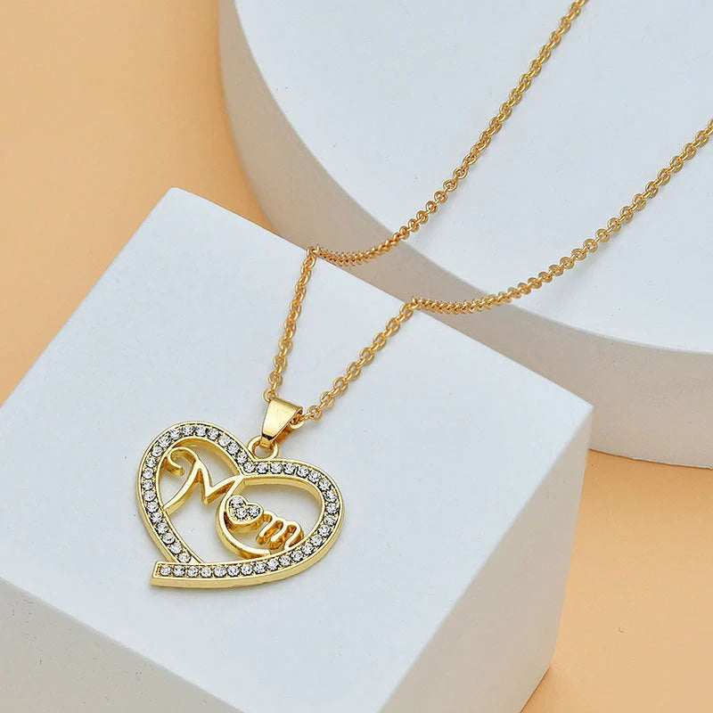 Heart shape diamond letter necklace for women - elegant fine jewelry with adjustable length