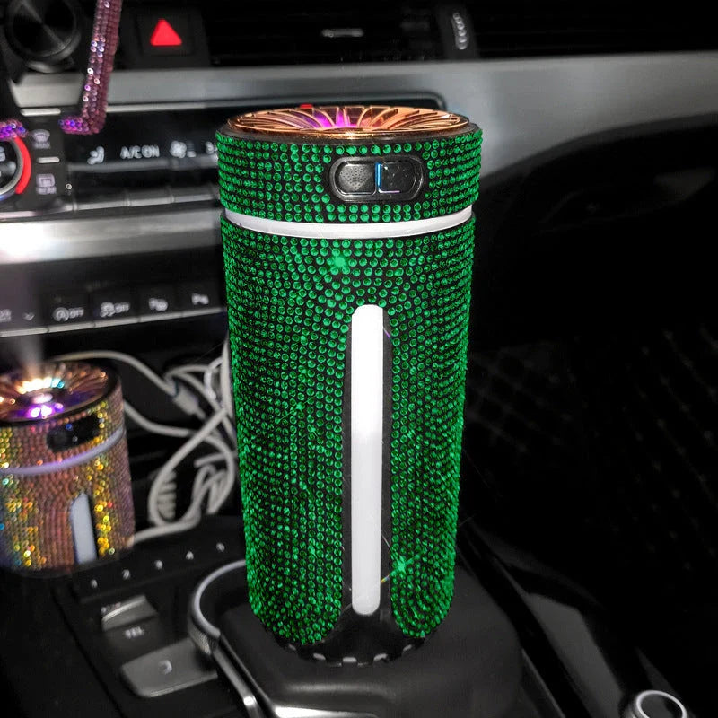 Luxurious car humidifier with LED lights, ultrasonic atomization, and aromatherapy diffuser capabilities for a calming in-vehicle experience