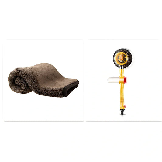 Yellow automatic rotating car wash brush with 130cm telescopic handle and 26cm chenille head for efficient vehicle cleaning