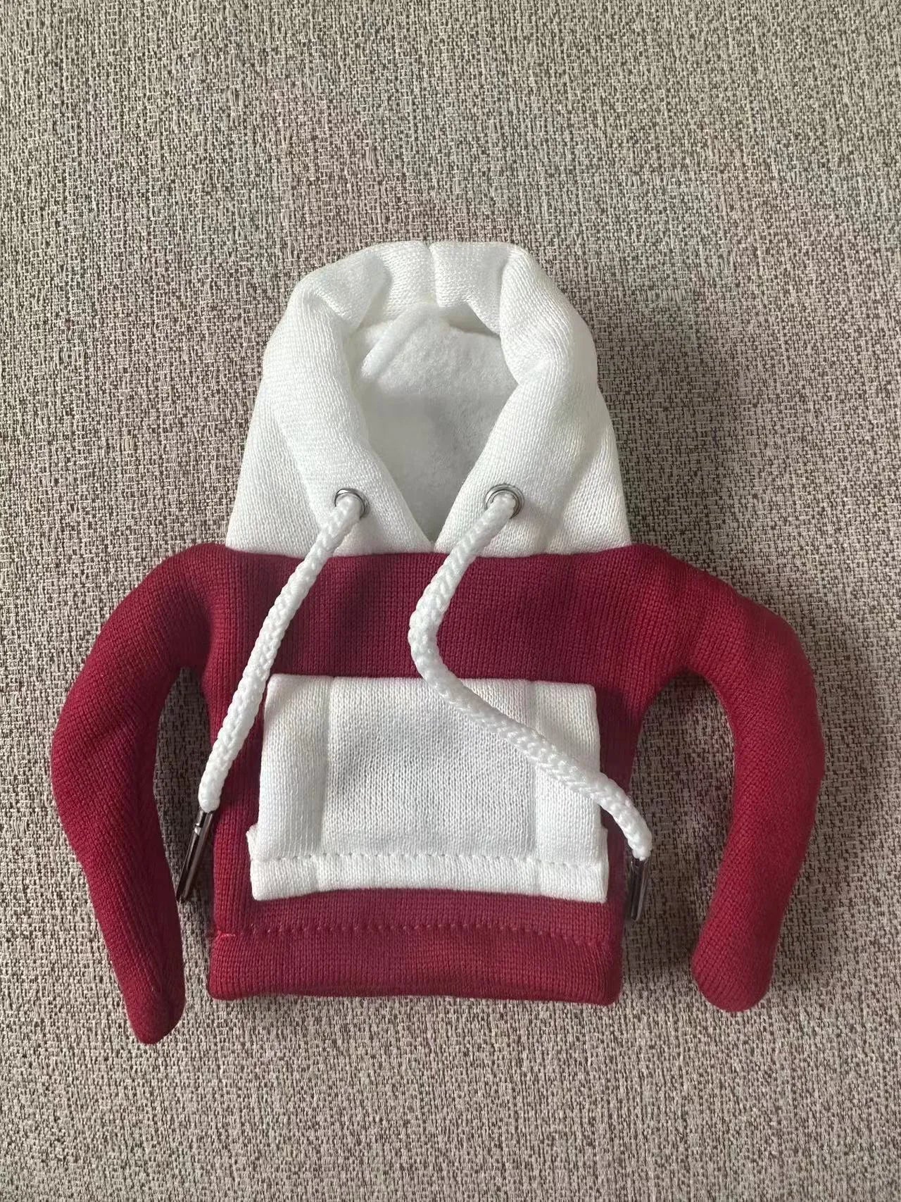 Polyester car gear lever hooded cover in red and white hat design, dimensions 12x13 cm.