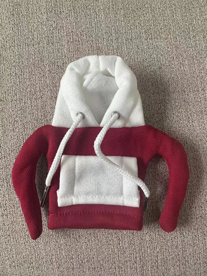 Polyester car gear lever hooded cover in red and white hat design, dimensions 12x13 cm.