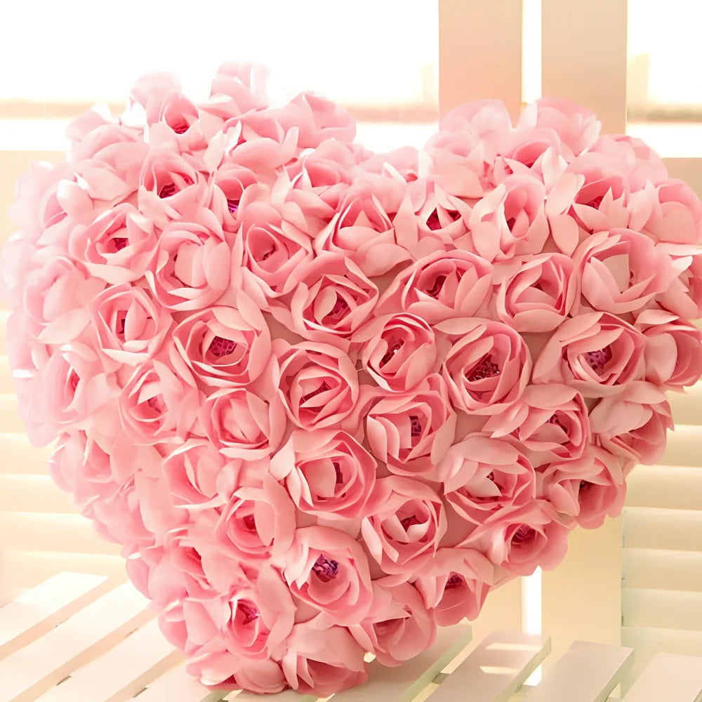 Red rose heart shaped plush pillow, 40x35cm medium size with PP cotton fill, lightweight at 350g for romantic gifts