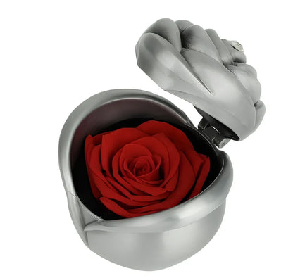 Iron Rose Jewellery Box in silver red, 10x8x5cm with rose motif and divided compartments for small accessories
