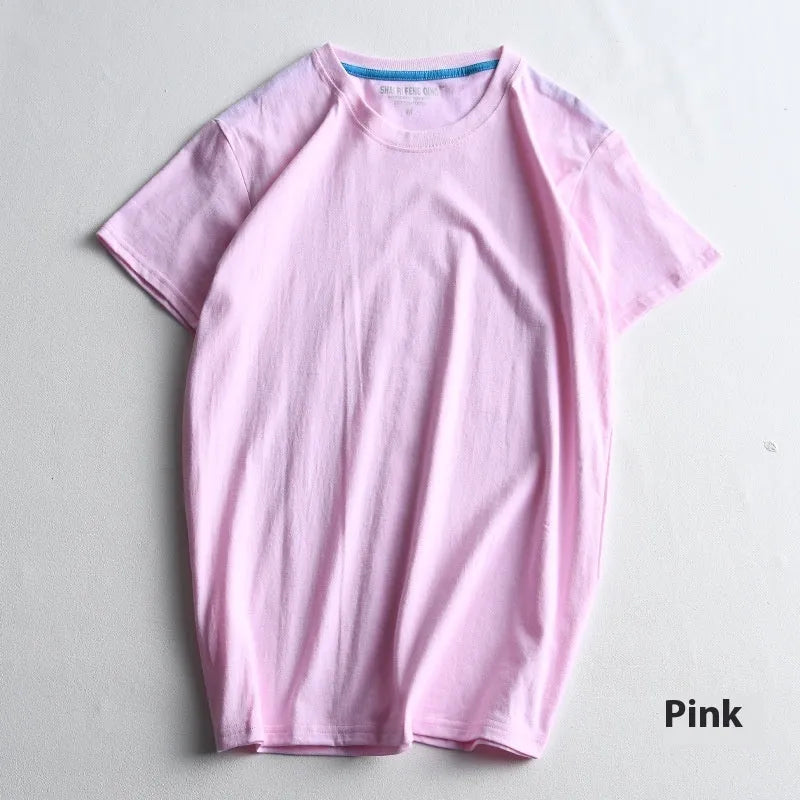 Men's solid colour cotton round neck T-shirt on a hanger, short sleeve casual style.