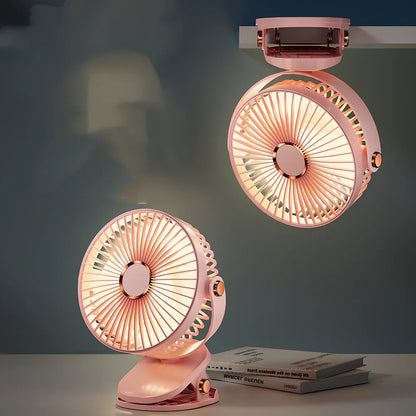 White USB clip fan with clip attachment showing 6-inch blades and control button